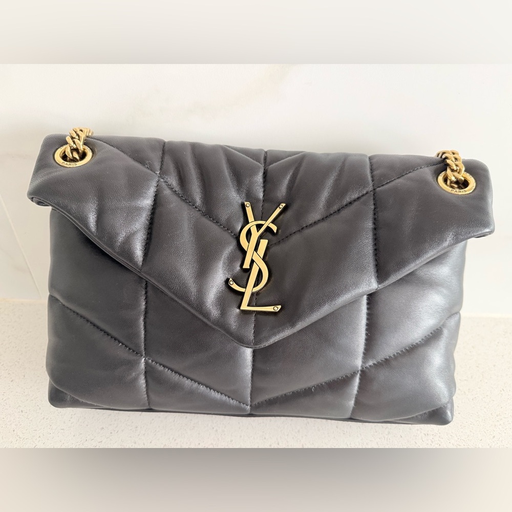 SAINT LAURENT YSL Small Lou Lou Puffer Shoulder Bag in Quilted Black Leather